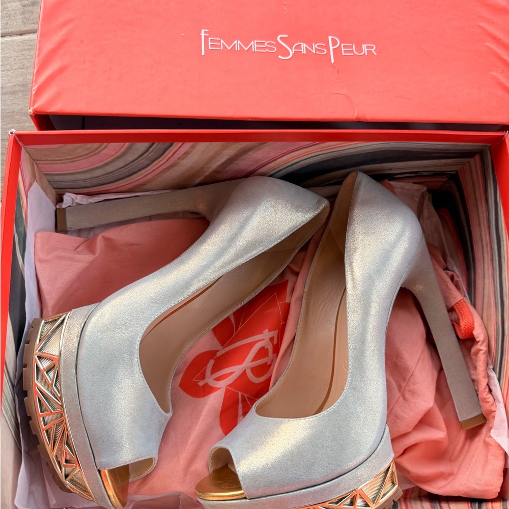 Silver Peep Toe Platform Heels